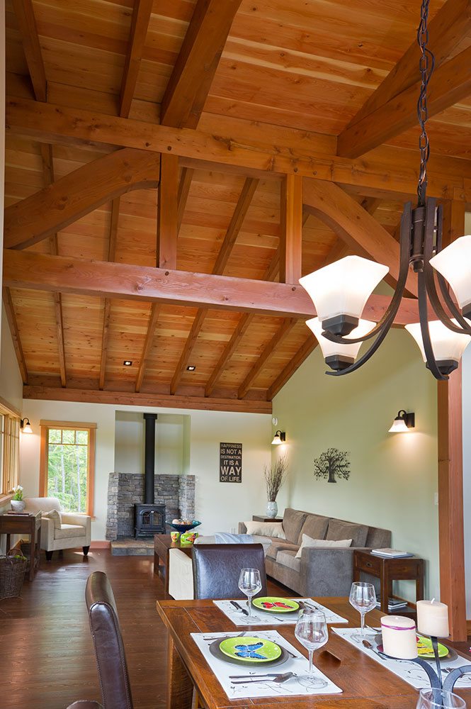 Timber frame home ceiling, Wing Creek