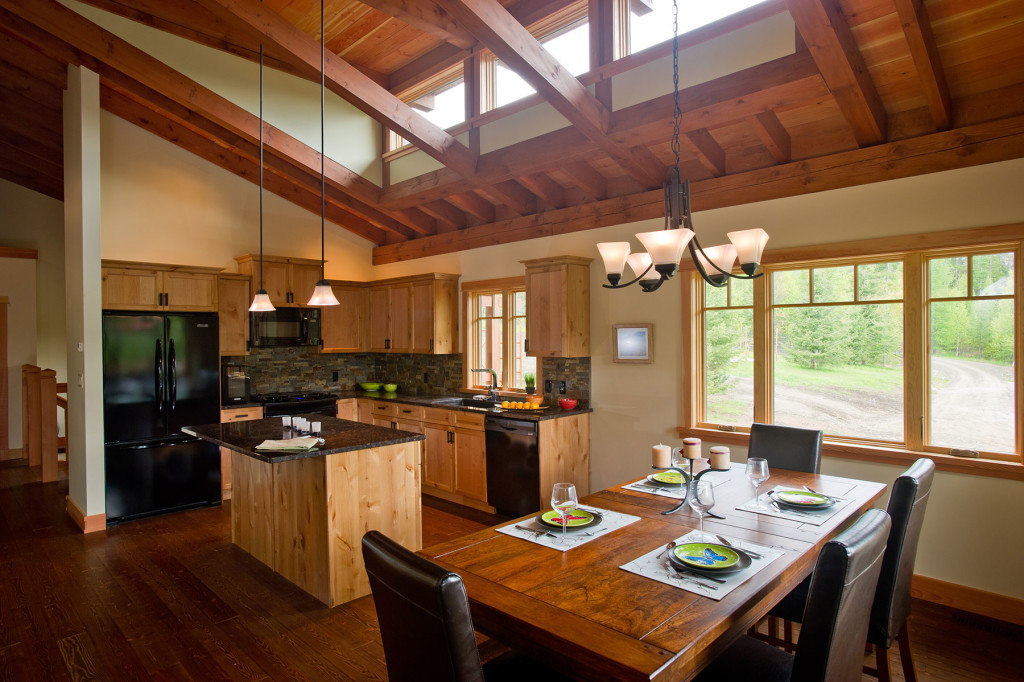Modern timber frame ceiling in kitchen & dining area