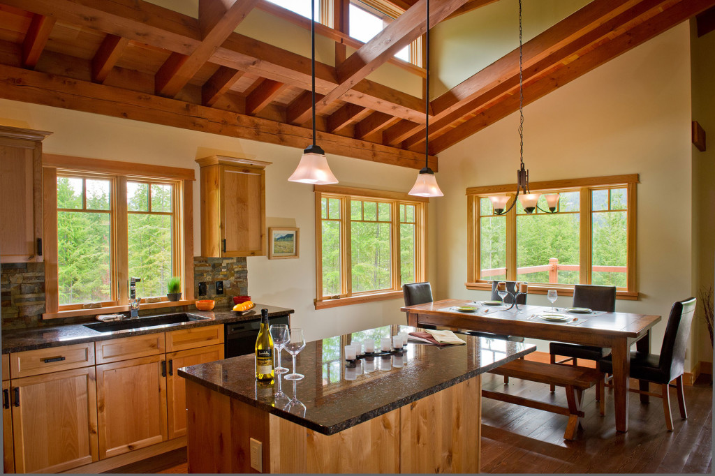 Wing Creek timber frame home kitchen island