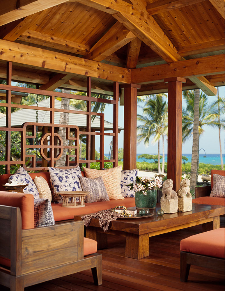Hawaiian timber frame outdoor seating area