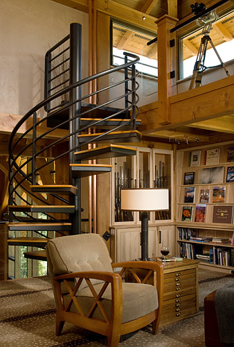Westcliffe timber house iron spiral stairs to observatory room