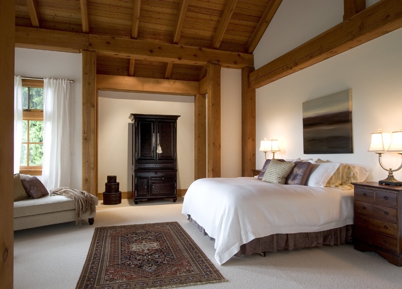 Timber frame home, master bedroom