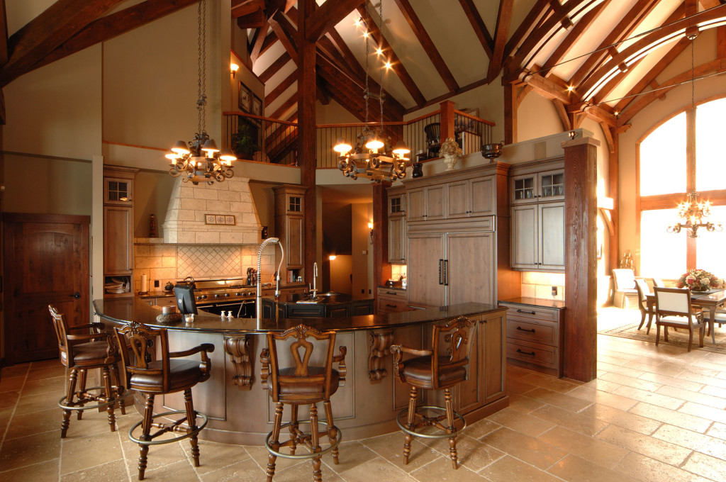 Timber frame home, kitchen seating bar Princeton