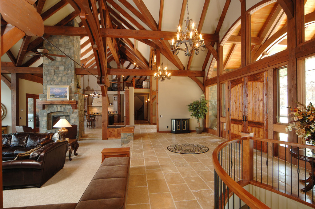 Modern timber frame home, entry & hallway