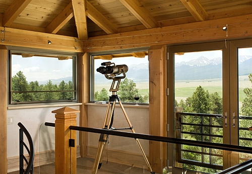 Westcliffe timber frame home observatory room with telescope