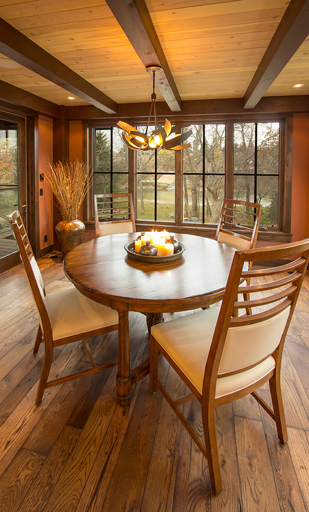 Luxury modern timber frame home casual dining nook
